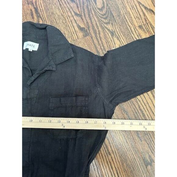 Mate The Label Linen Jumpsuit Long Sleeves Button Front Pockets Black Small NEW - Picture 5 of 9